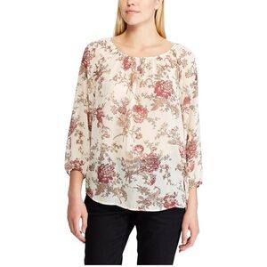 Chaps Cream and Red Floral Blouse